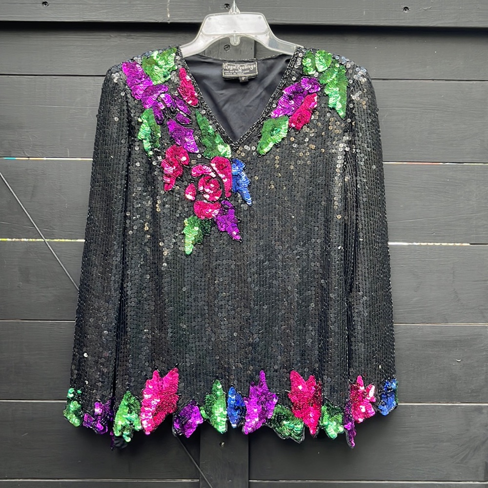 Vintage Royal Feelings Sequined Silk Top Size P